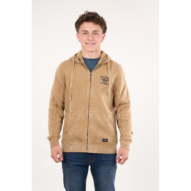 Poleron Franela Procesado Full Zipper Beige Wi7300