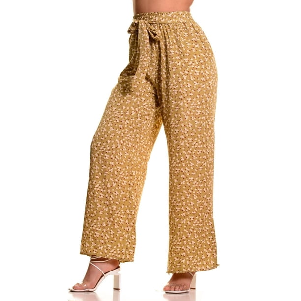 Pantalón Palazzo Mujer Cintura Elasticada Casual Eventos Flores 091