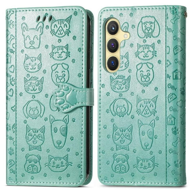 Funda Cartera FOXDOCK para Samsung Galaxy S24 Plus , Flip PU con Relieve de Gatos y Perros, Tarjetero y Soporte
