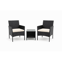 Space Home - Juego Terraza Compacto Ratán Negro Con Cojines, Con Mesa Vidrio Negro