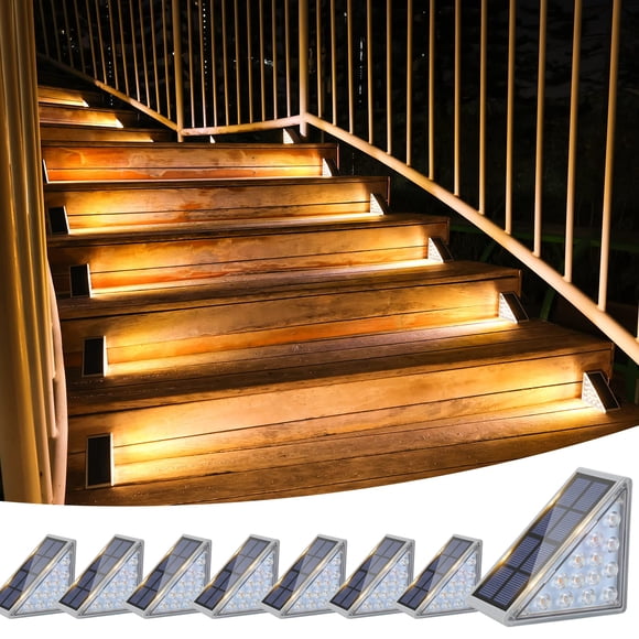 Luces solares para escaleras VOLISUN, paquete de 8, impermeables, IP67, 80 lm