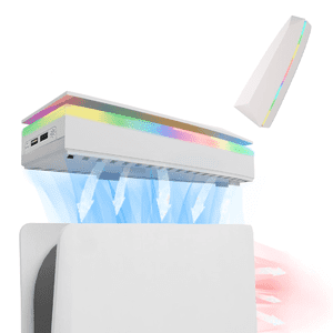 Ventilador Refrigerante Antipolvo Aaronmei Para Ps5 Con Luz Rgb 7 Modos 2 Puertos Usb Blanco