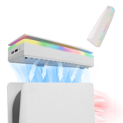 Ventilador Refrigerante Antipolvo Aaronmei Para Ps5 Con Luz Rgb 7 Modos 2 Puertos Usb Blanco