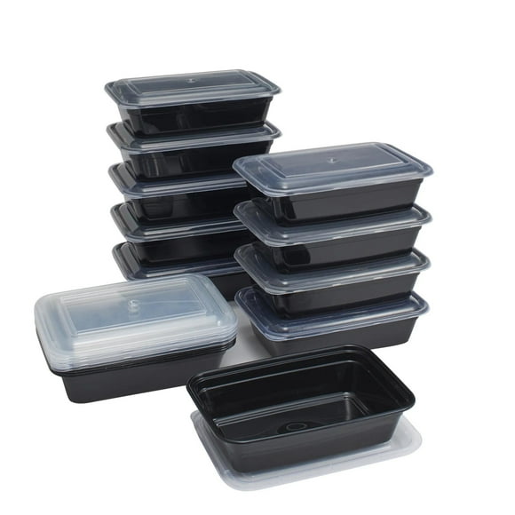 Contenedor Meal Prep 1L Plástico 15 Piezas Negro