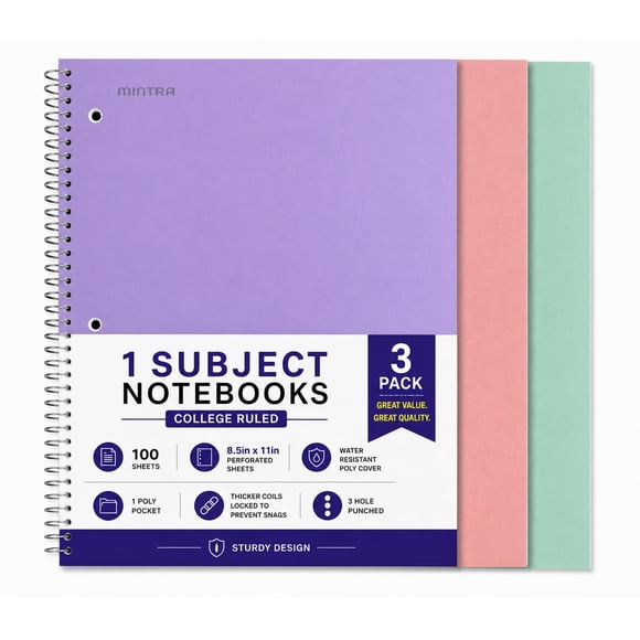 Cuaderno Mintra Office Pack de 3 - Rayado Universitario - 100 hojas