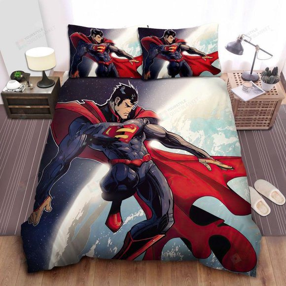 Superman Dc Comics Character Superman In The Space Quilt Duvet Cover Set3-Piece Bedding Set