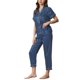 thumbnail image 4 of INSPIRE CHIC Conjunto de pijama de satén para mujer con botones, manga corta y pantalones largos, conjunto de pijama a rayas sólido, talla L, azul marino, 4 of 5