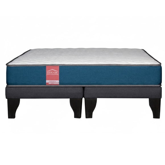 Cama 2 Plazas Europea Slim America Azul Tela Gris 150x190x50 Cm Resorte Bonell Dual Side