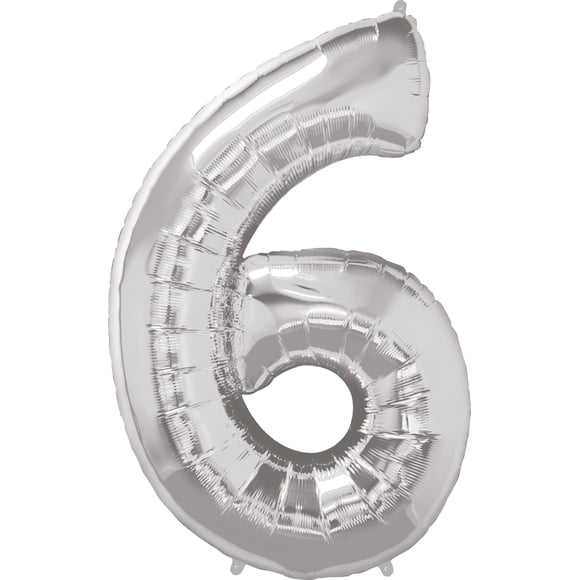 Globo Qualatex Número Seis Plateado de 86 cm de Papel Metalizado