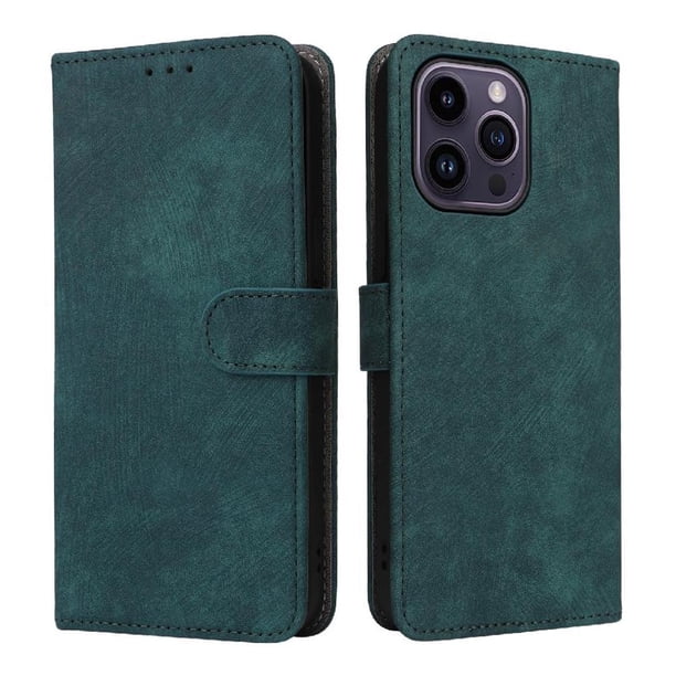 Funda Billetera para iPhone 15 con Soporte - Cartera de Cuero con Ranuras Verde