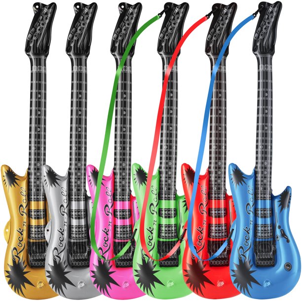 Guitarra hinchable Bedwina para niños de 36 pulgadas, paquete de 6 unidades, color neón
