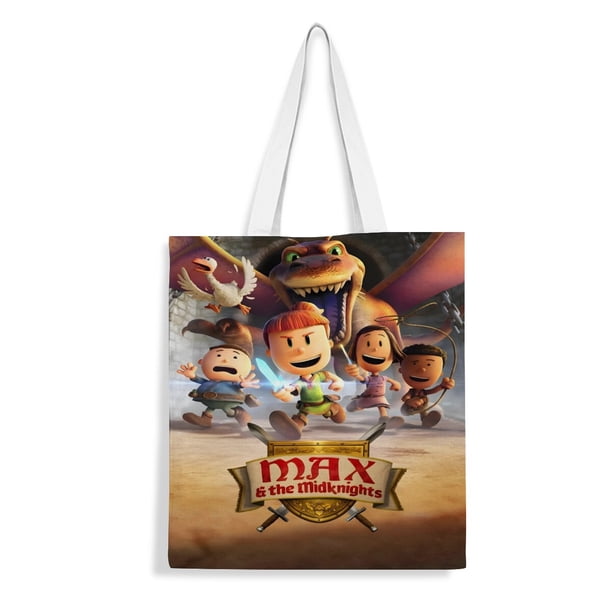 Max and the Midknights Bolso de tela con estampado de lienzo para mujer, bolsa de compras reutilizable y estética, con cremallera interior, regalo para mujer,38*45cm.