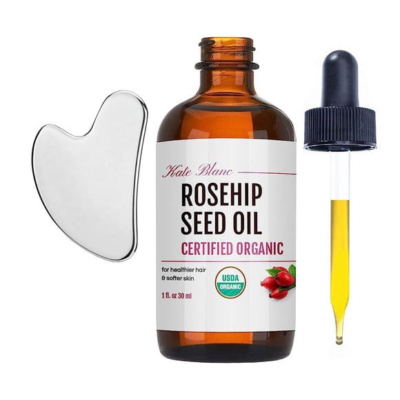 Aceite de rosa mosqueta Kate Blanc Cosmetics con kit Gua Sha Stone de 30 ml