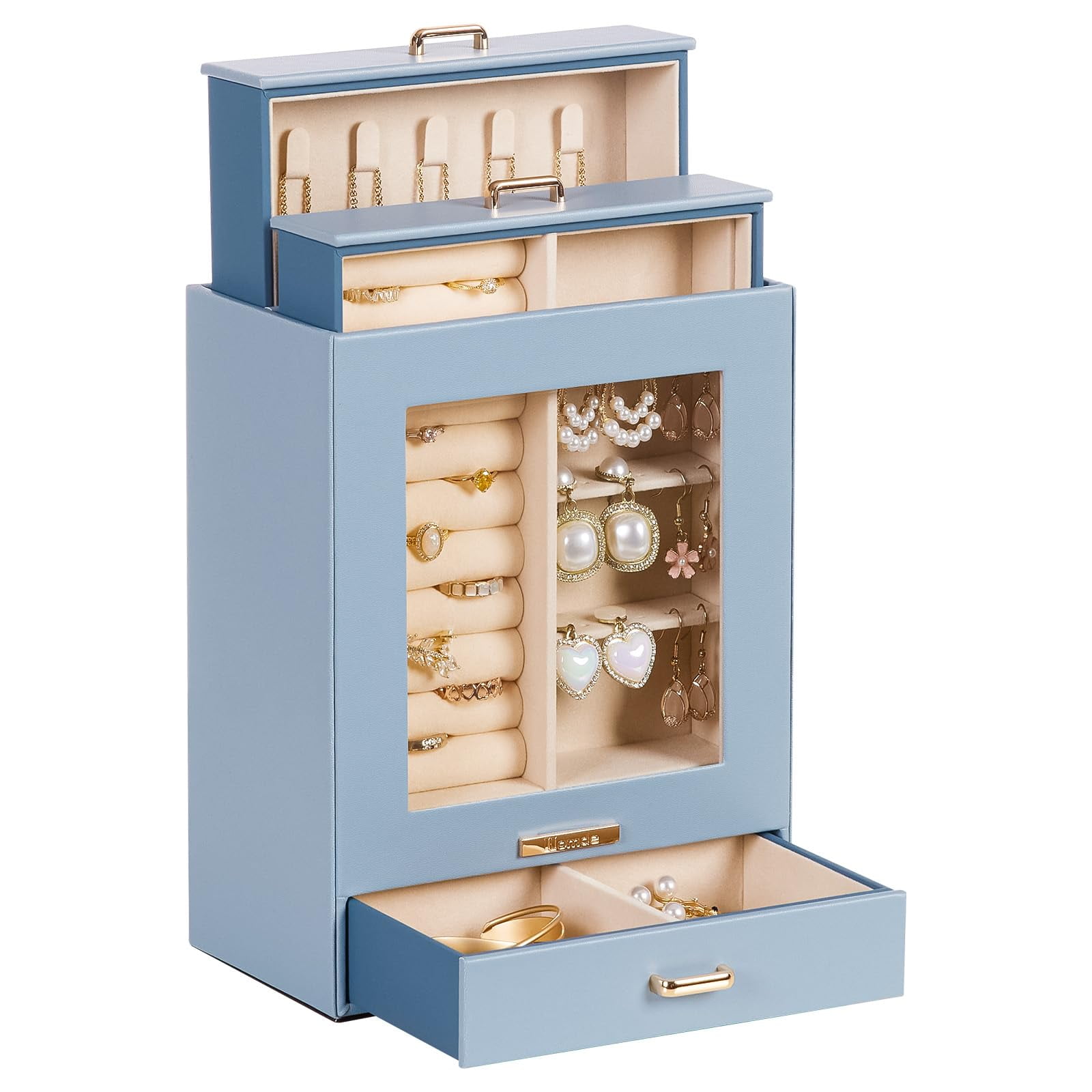 Caja De Joyas Homde 18x10x23 Cm Almacenamiento En Cuero Pu