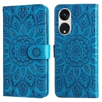 Funda Tipo Cartera Foxdock Para Oppo Reno 8T 5G , Diseño Girasol En Relieve, Cuero Pu, Cierre Magnético, Soporte Y Tarjetero