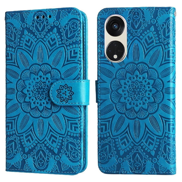 Funda tipo cartera FOXDOCK para OPPO Reno 8T 5G , diseño girasol en relieve, cuero PU, cierre magnético, soporte y tarjetero