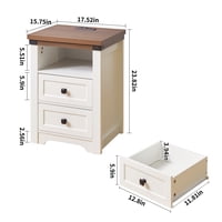 M&Ms - Farmhouse Side Table With Charging Station, Antique Nightstands With Drawers, Bedside Table With Open Shelf For Bedroom, White