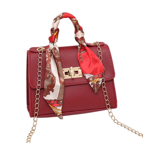 Bolso de mano de moda para mujer, diseño de bufanda de seda, mini bolso de cadena, bolso bandolera de hombro.