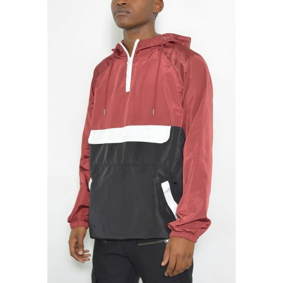 Saronite Chaqueta Anorak Casual con Capucha, Manga Larga, Cortavientos, Burdeos/negro (para Mujer)