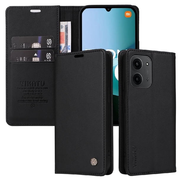 Funda Billetera de Cuero para Xiaomi Redmi 15C con Tarjetero y Soporte - Tapa Magnética Negro