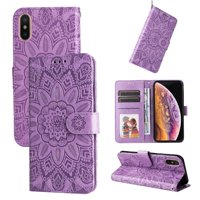 Funda Tipo Cartera Foxdock Para Iphone X/Xs , Diseño Girasol En Relieve, Cuero Pu, Cierre Magnético, Soporte Y Tarjetero