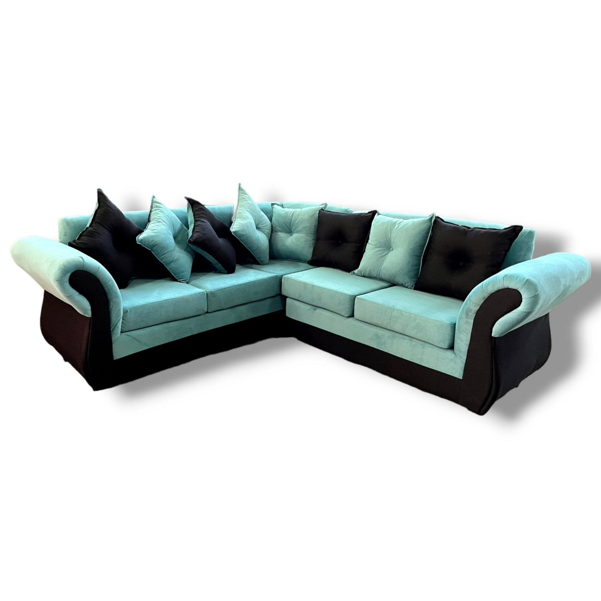 Muebles Duna - Seccional 5 Cuerpos Marsella Lino Felpa Turquesa Negro