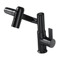 Bothyi - Grifo Giratorio Para Baño Con Indicador De Temperatura, Fregadero De Cocina, Giratorio 360, Negro