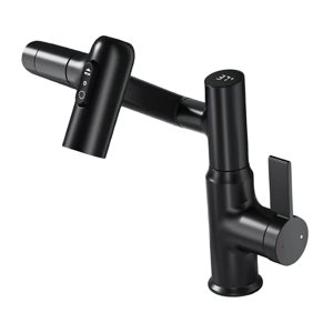 Bothyi - Grifo Giratorio Para Baño Con Indicador De Temperatura, Fregadero De Cocina, Giratorio 360, Negro