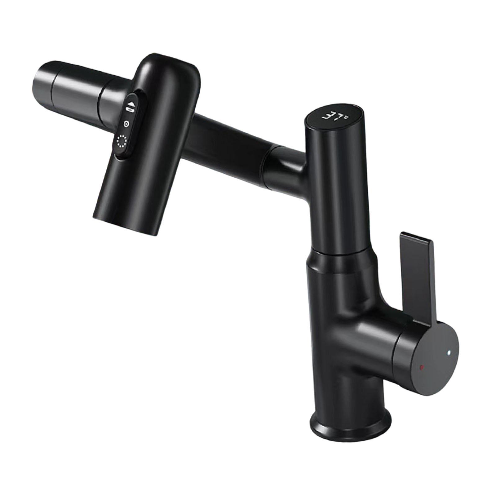 Bothyi - Grifo Giratorio Para Baño Con Indicador De Temperatura, Fregadero De Cocina, Giratorio 360, Negro