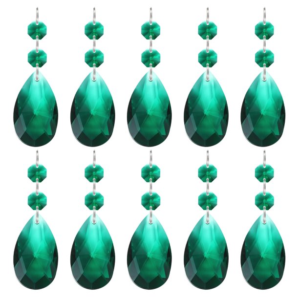 Uxcell Colgantes de Cristal en Forma de Lágrima para Candelabro, Paquete de 10, Longitud de 85mm, Prismas de Candelabro de 38mm, Verde Oscuro