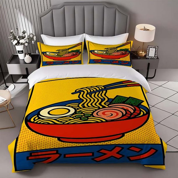 Pop Art Ramen Themed Bedding Three-Piece Set Duvet Cover and Pillowcase Set Soft and Comfortable