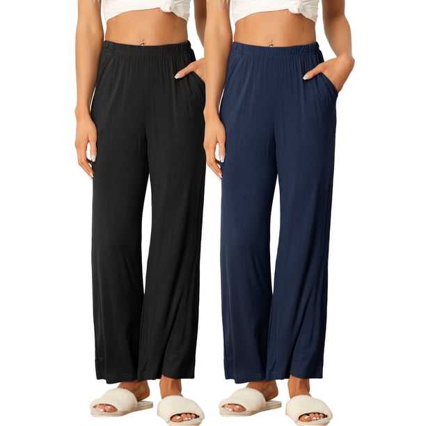 Pantalones de pijama de algodón para mujer INSPIRE CHIC, suaves y transpirables, pantalones de dormir con bolsillos y cintura elástica L Azul profundo y negro