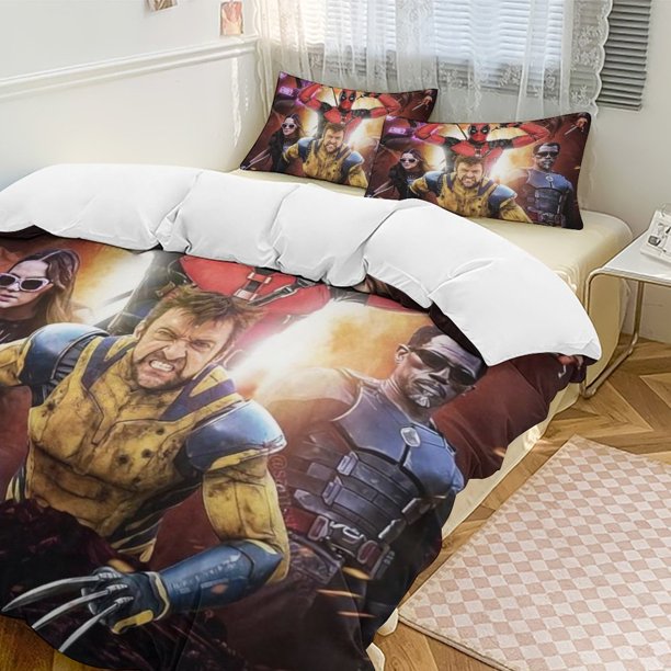 Deadpool Wolverine Family Bed 3 Piece Set Personalized Bedding Decor for Kids And Teens Anime Student Dormitory Cover