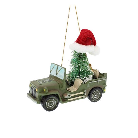 Adorno navideño de Kurt Adler, vehículo del ejército estadounidense con árbol