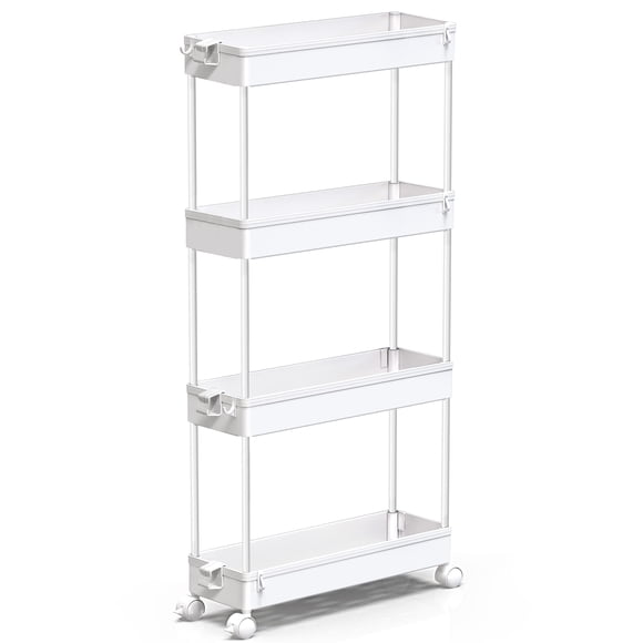 Carrito de almacenamiento SPACEKEEPER Slim Rolling de 4 niveles de plástico blanco