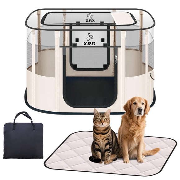 Corral para perros XRG con colchón impermeable para perros medianos beige