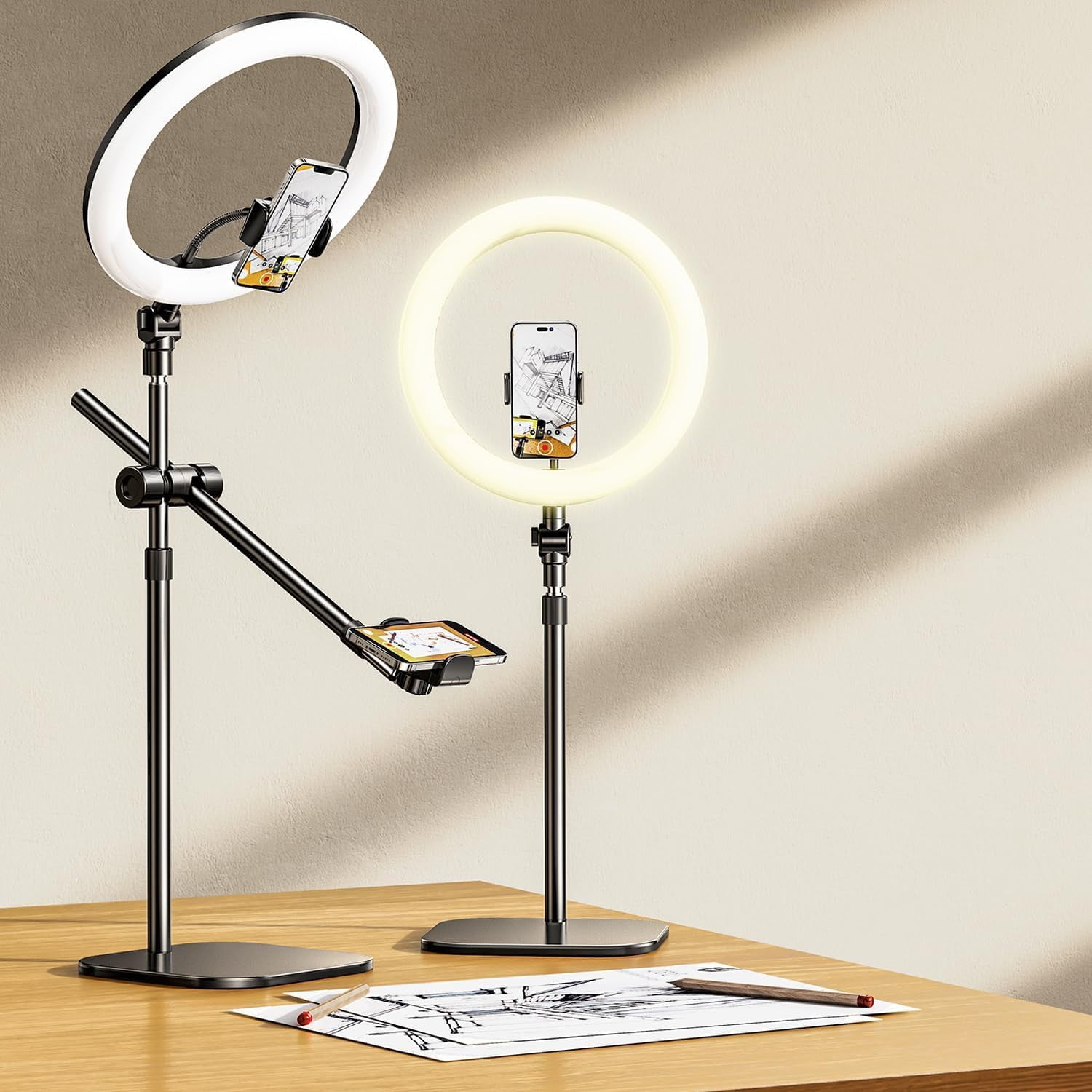 Soporte Para Teléfono Atkttop En La Parte Superior Con Luz Anular De 10,5 Pulgadas