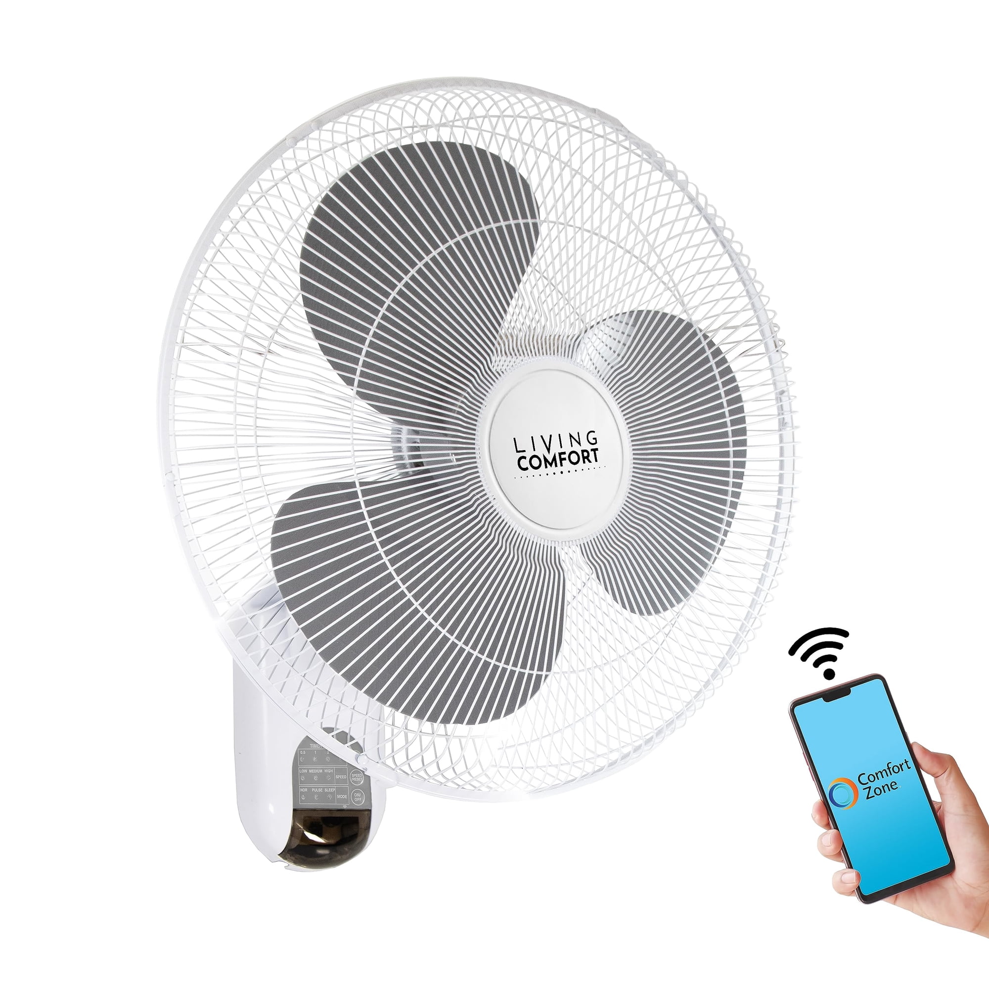 Comfort Zone - Ventilador De Pared Oscilante 40 Cm 3 Velocidades Blanco