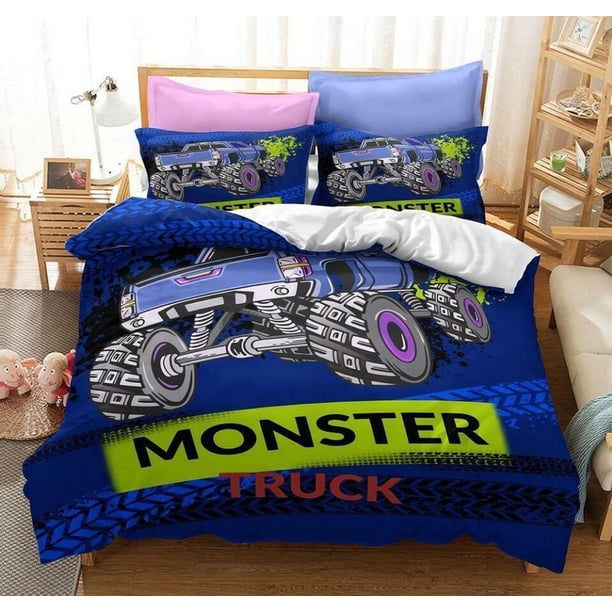 Monster Truck Boys Quilt Duvet Cover Set Bedding Super Doona Cover Soft3-Piece Bedding Set