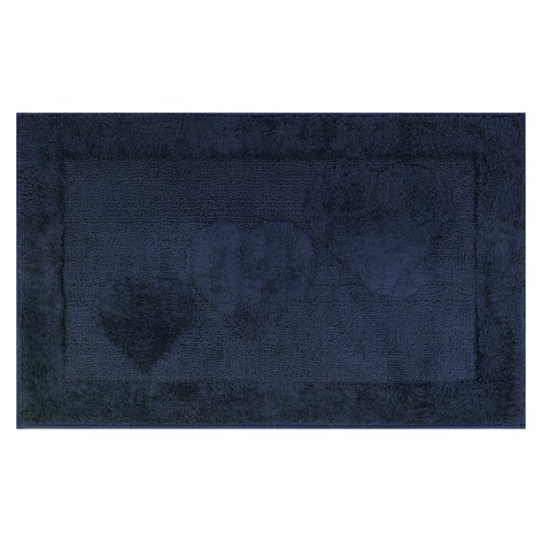 REGALWOVEN Alfombra de baño con patrón de corazón lindo, alfombra de baño suave y absorbente antideslizante lavable, alfombra de baño de secado rápido azul 20" x 32"