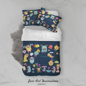 Milsleep - 3D Cartoon Animal Monsters Pattern Quilt Cover Set Ropa De Cama Set Funda Nórdica
