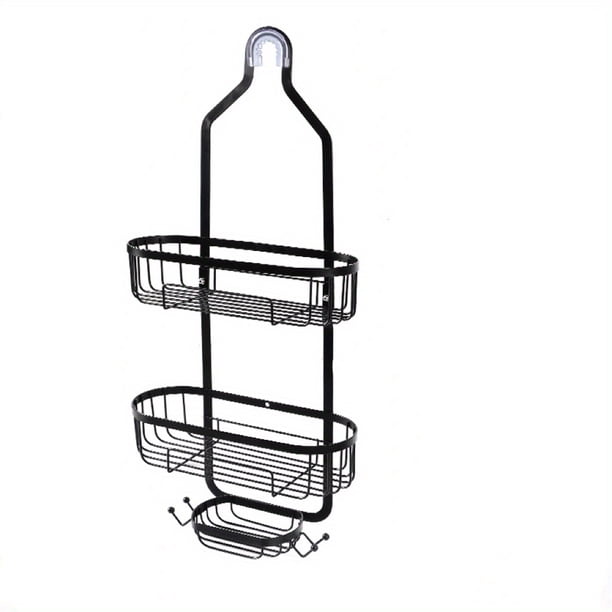 Organize Your Shower Essentials with our Rustproof 1pc Bathroom Hanging Shower Organizer - Shower Storage Rack Basket with Hooks for Razor and Sponge, Plus Tall Bottle Holder - Easy to Assemble and In