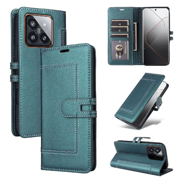 Premium Wallet Case for Xiaomi 14T Pro with Card Slots & Kickstand, Flip Cover Green
