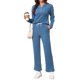 thumbnail image 2 of INSPIRE CHIC Conjunto de Pijama para Mujer de Manga Larga con Cuello Henley Acanalado, Cintura Elástica, Pantalones de Pierna Ancha con Cordón, 2 Piezas, Talla L, Azul, 2 of 6
