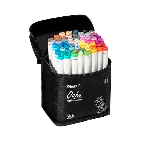 Ohuhu 60 Marcadores Alcohol + 1 Blender Fina & Biselada