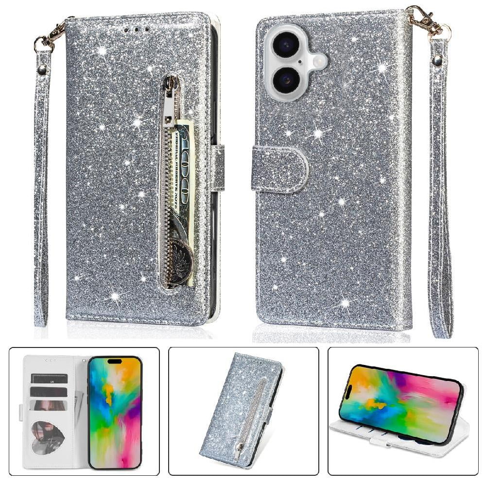 Foxdock - Funda Para Elegante Funda Iphone 16 Plus Glitter Con Cremallera-ideal Para El Uso Diario