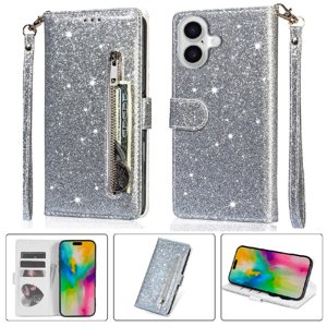 Foxdock - Funda Para Elegante Funda Iphone 16 Plus Glitter Con Cremallera-Ideal Para El Uso Diario
