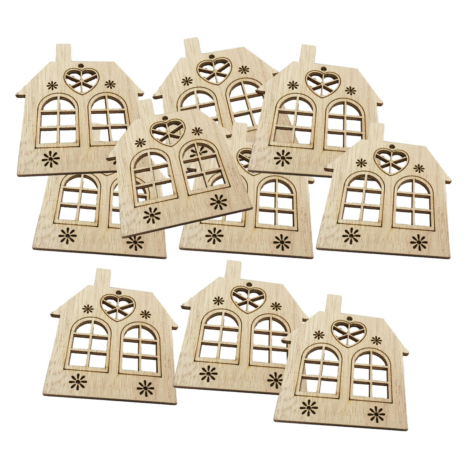Bothyi - 10x Rebanadas De Madera Navideñas Con Cuerda Casa De Recortes De Madera Sin Terminar Hecha A Mano En Blanco