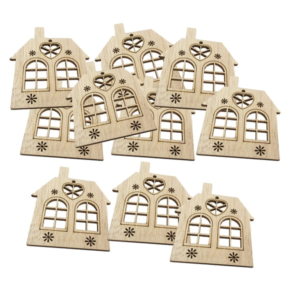 10x Rebanadas De Madera Navideñas Con Cuerda Casa De Recortes De Madera Sin Terminar Hecha A Mano En Blanco