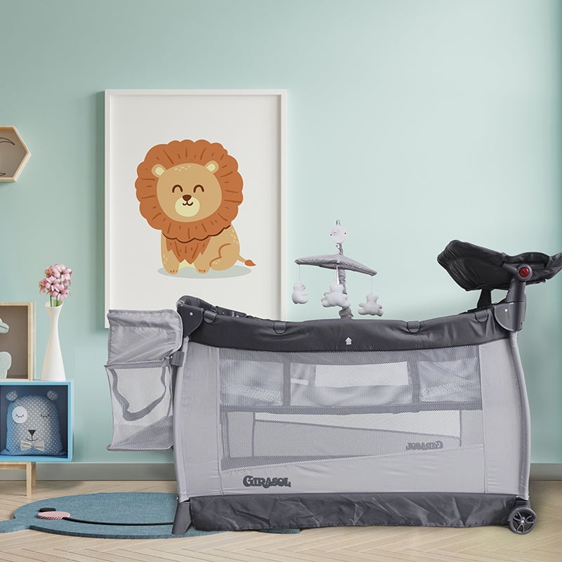 Girasol - Cuna Corral Templanza 2 Alturas Con Movil Musical Oso Polar